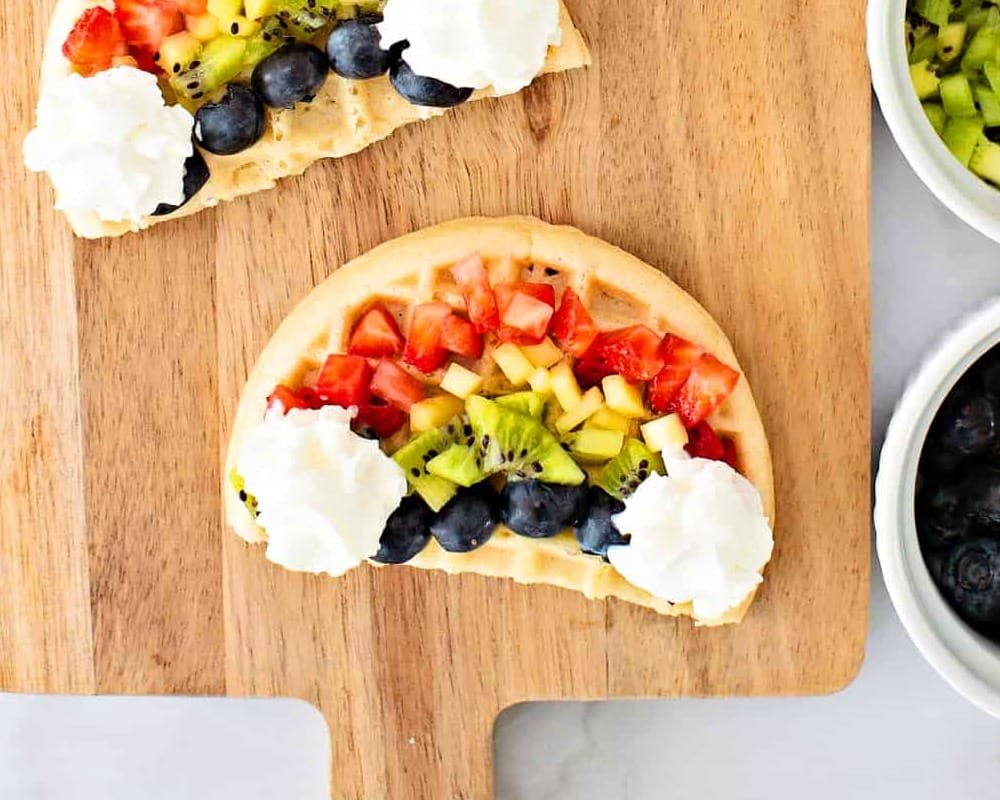 Make these rainbow fruit waffles for breakfast - Hello Yummy show us how 