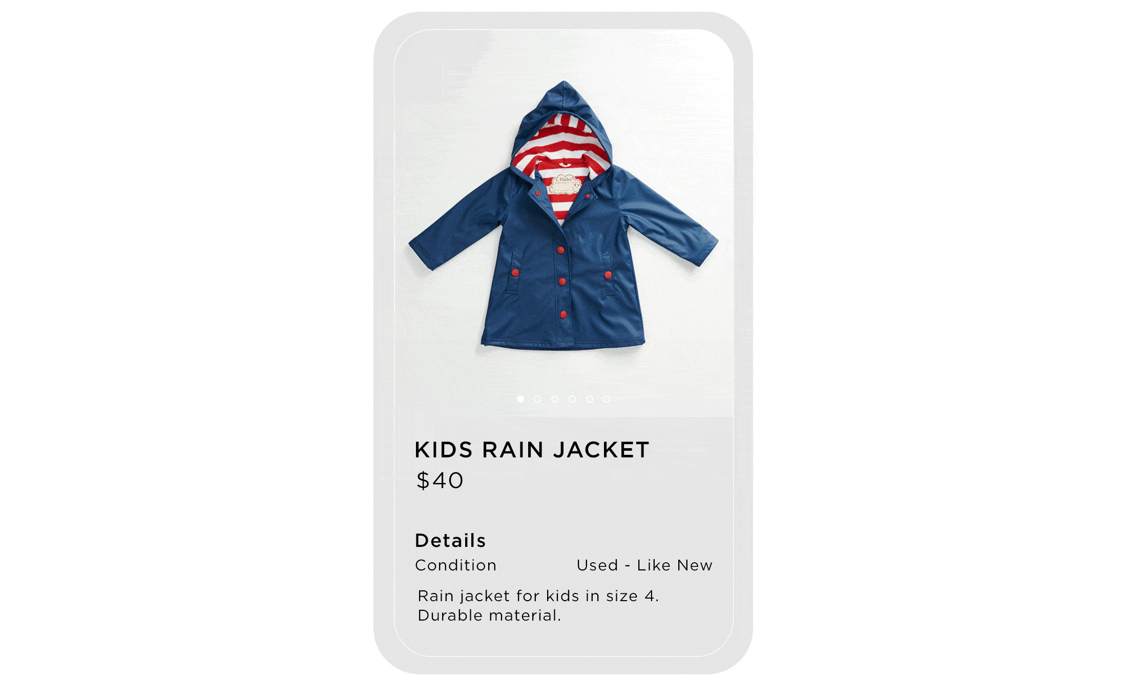 Kids rain jacket listing
