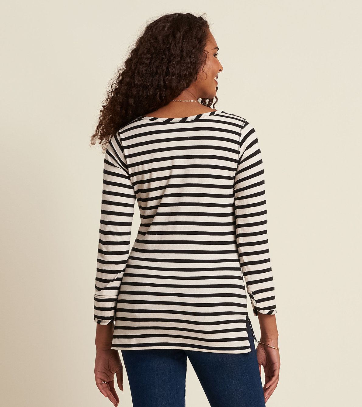 View larger image of 3/4 Sleeve Breton - Black and Oatmeal Stripes