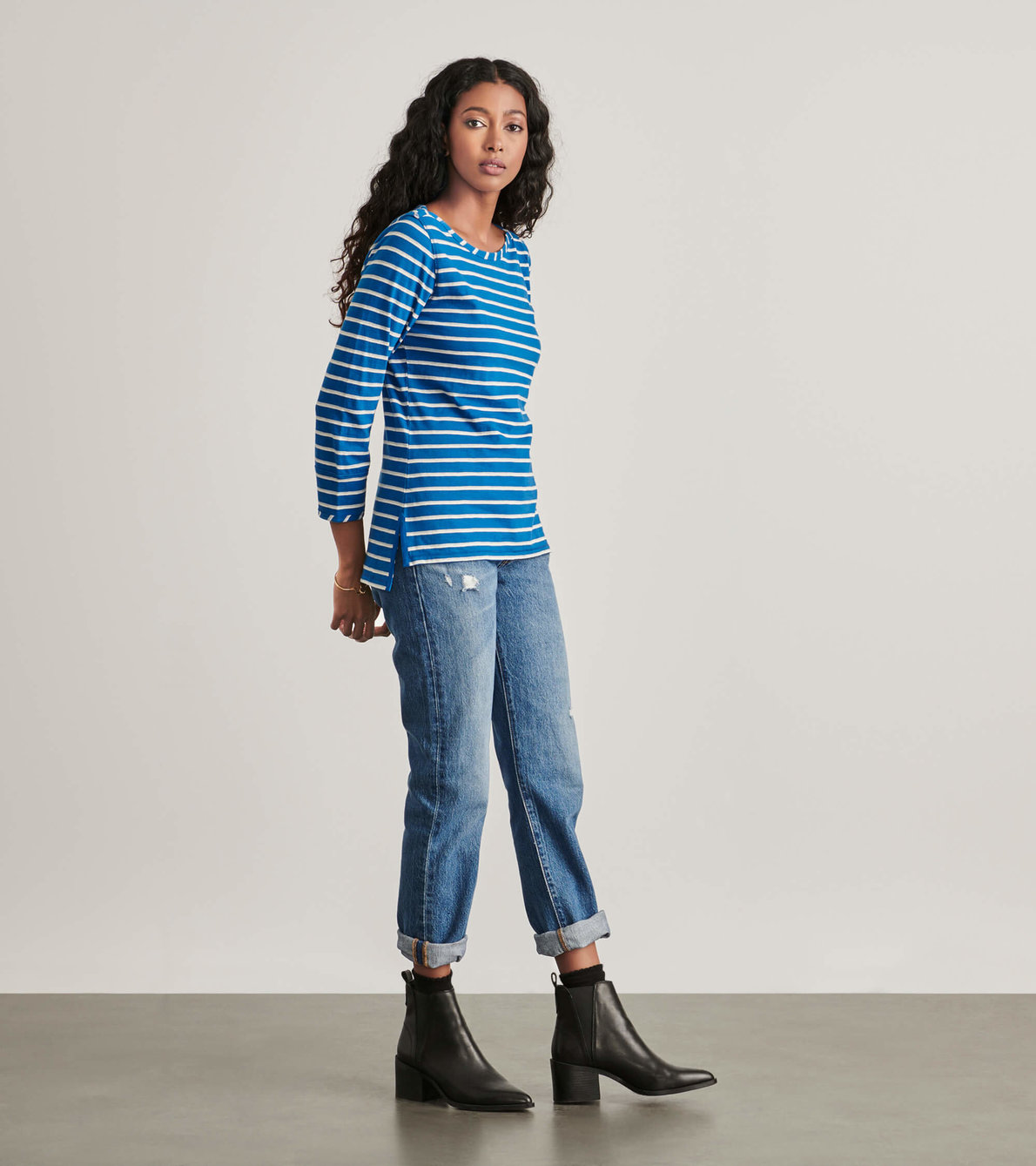 View larger image of 3/4 Sleeve Breton - Classic Blue Stripes