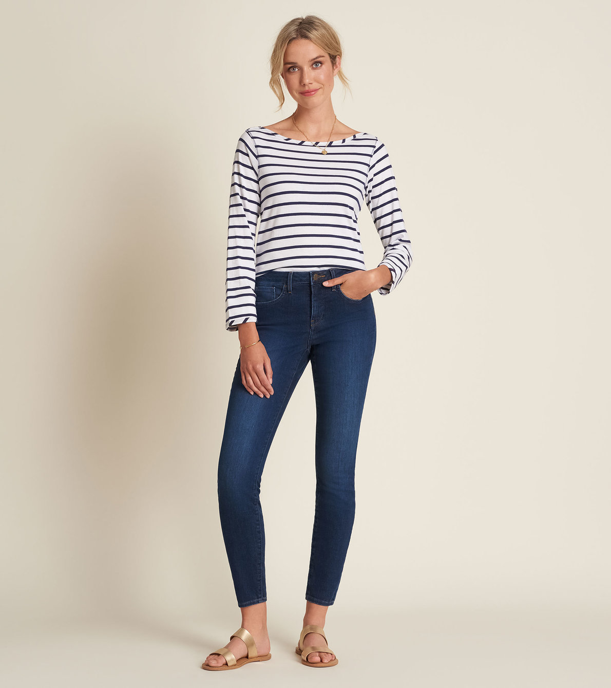 View larger image of 3/4 Sleeve Breton - Navy Stripes