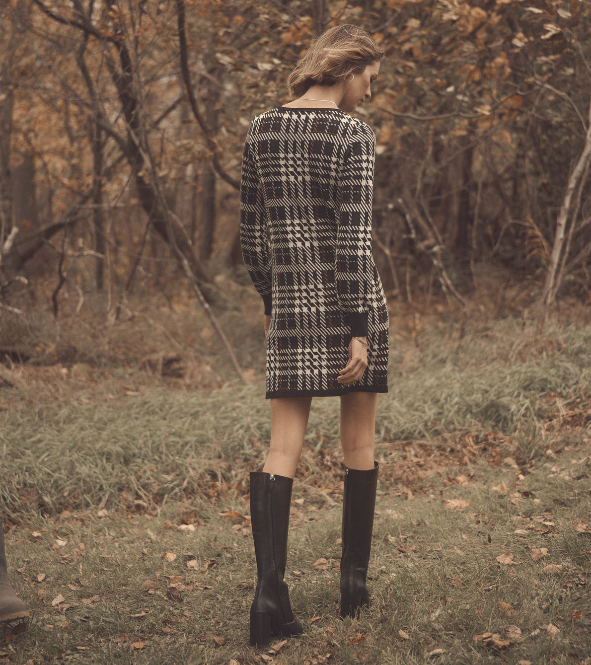 View larger image of Abigail Sweater Dress - Caviar Plaid
