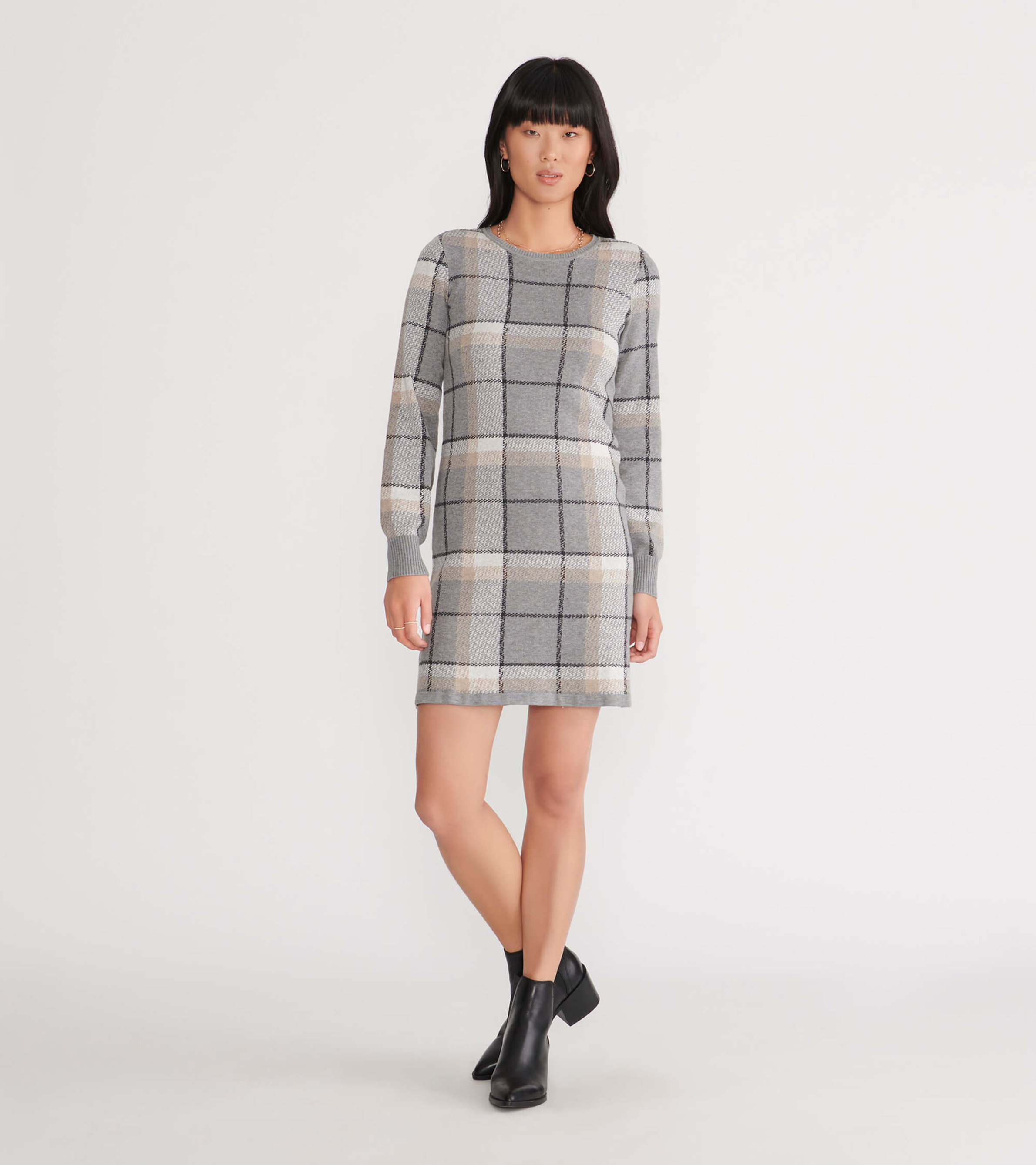Womens Sweaters Charming and Comfortable Round Neck Jacquard Plaid