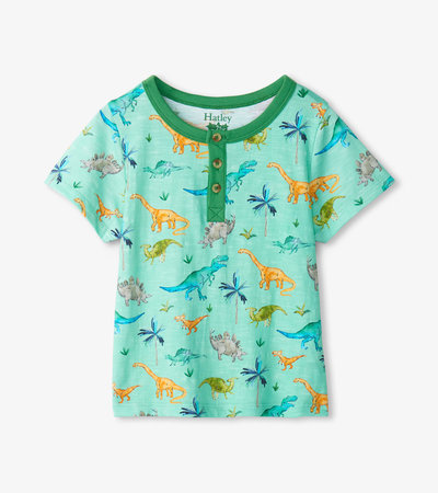 T-shirt Henley pour tout-petit – Dinosaures et palmiers