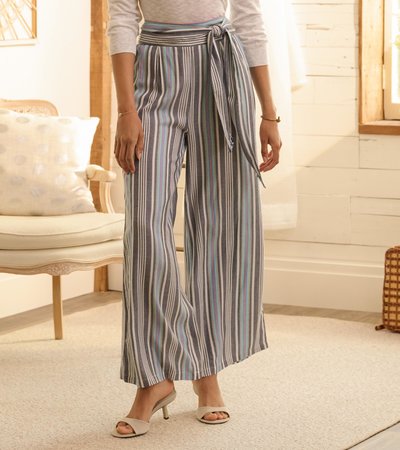 Belted Wide Leg Trousers - Rainbow Stripes
