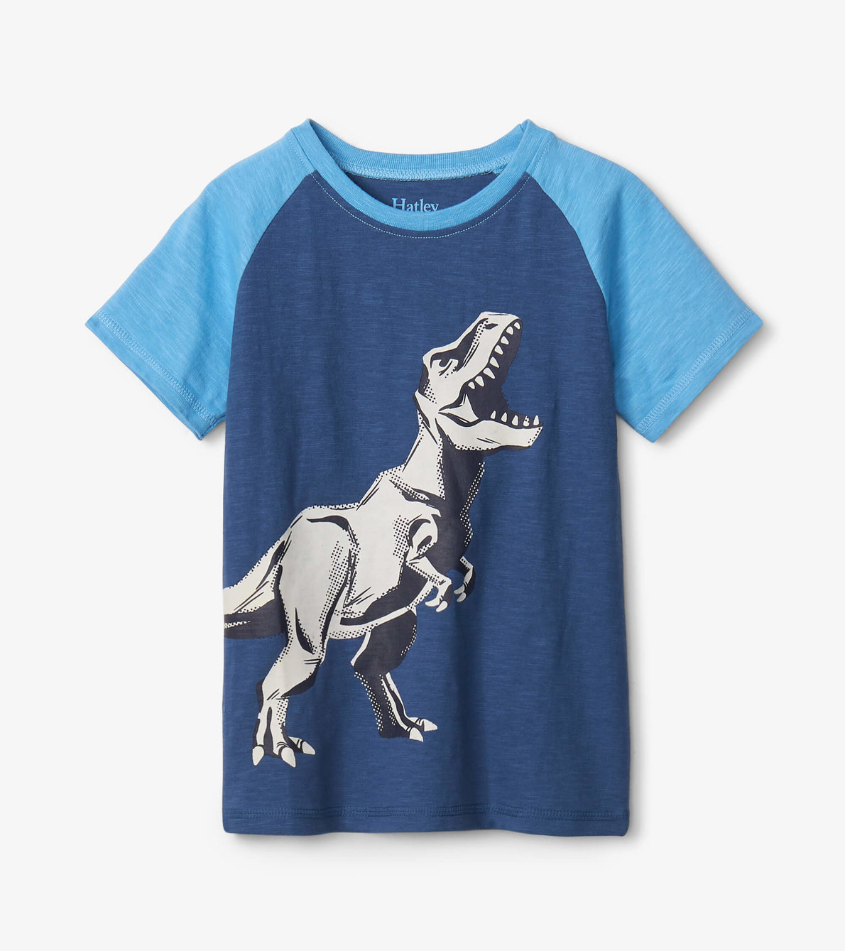 Agrandir l'image de T-shirt à manches raglan à imprimé qui brille dans le noir – Dino énorme