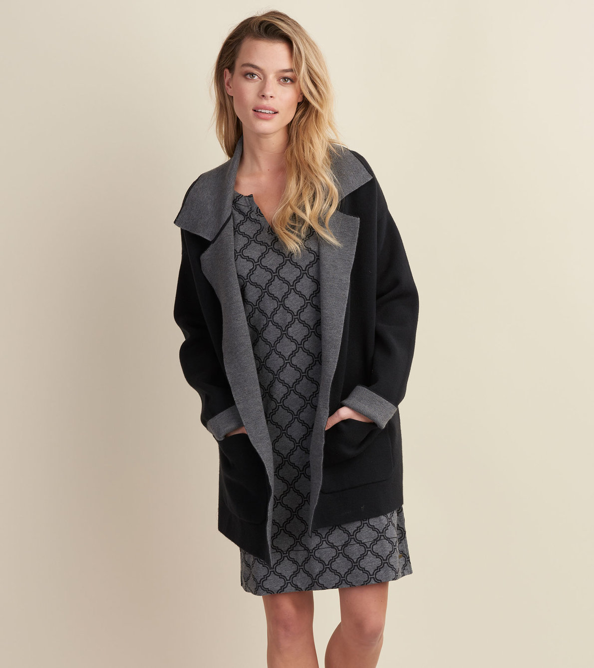 View larger image of Black and Charcoal Lauren Overcoat
