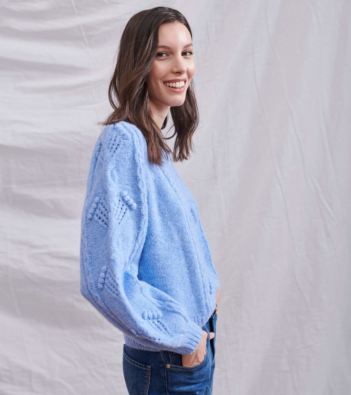 View larger image of Blooming Cable Sweater - Powder Blue