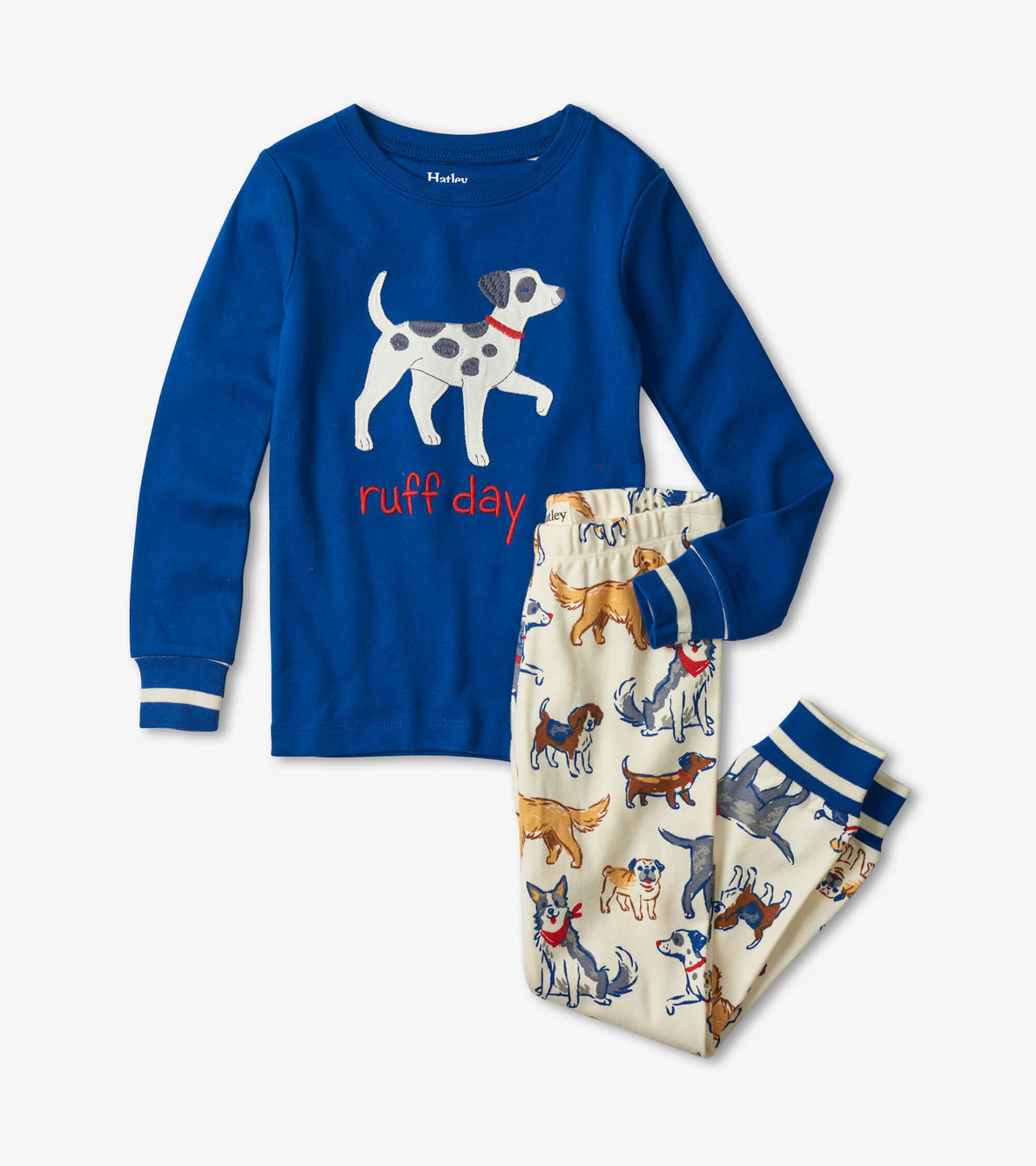 Agrandir l'image de Pyjama à appliqué en coton biologique – Chiots gracieux, garnitures bleues
