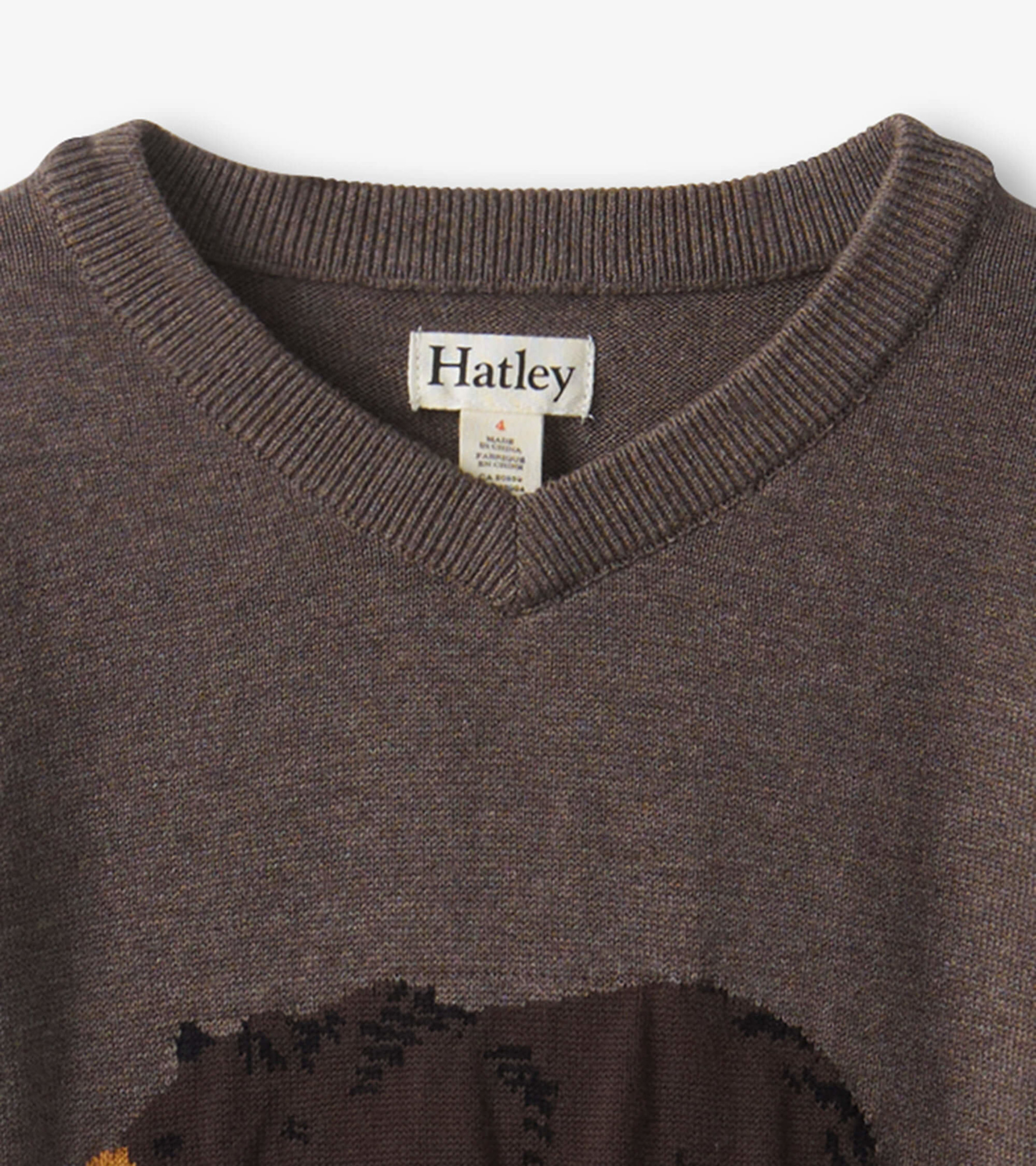 Boys Brown Bear V-Neck Knit Sweater - Hatley US
