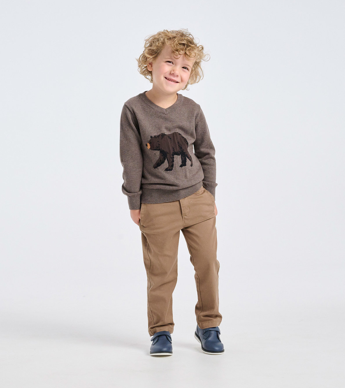 View larger image of Boys Brown Bear V-Neck Knit Sweater