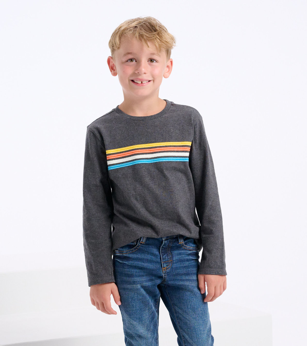 View larger image of Boys Charcoal Striped Long Sleeve T-Shirt