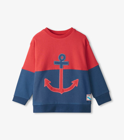 Boys Colour Block Anchor Pullover Sweatshirt