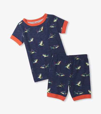 Pyjama court en coton – Requins fluorescents