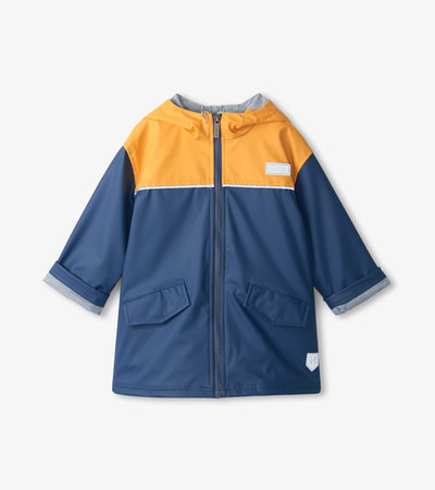 Kids Yellow & Navy Zip-Up Raincoat