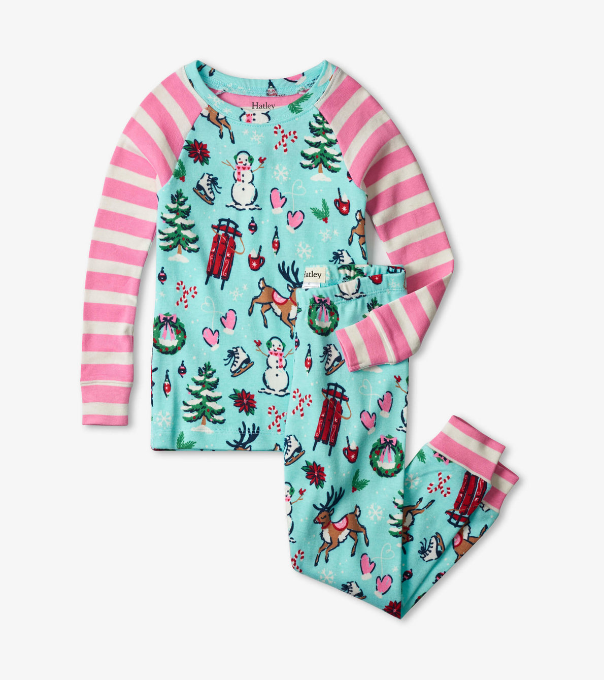 Agrandir l'image de Pyjama en coton biologique avec haut à manches raglan – Noël au chalet