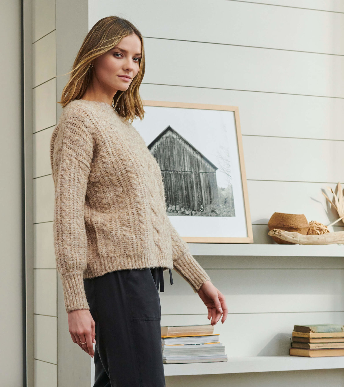 View larger image of Cable Knit Pullover - Oatmeal Melange