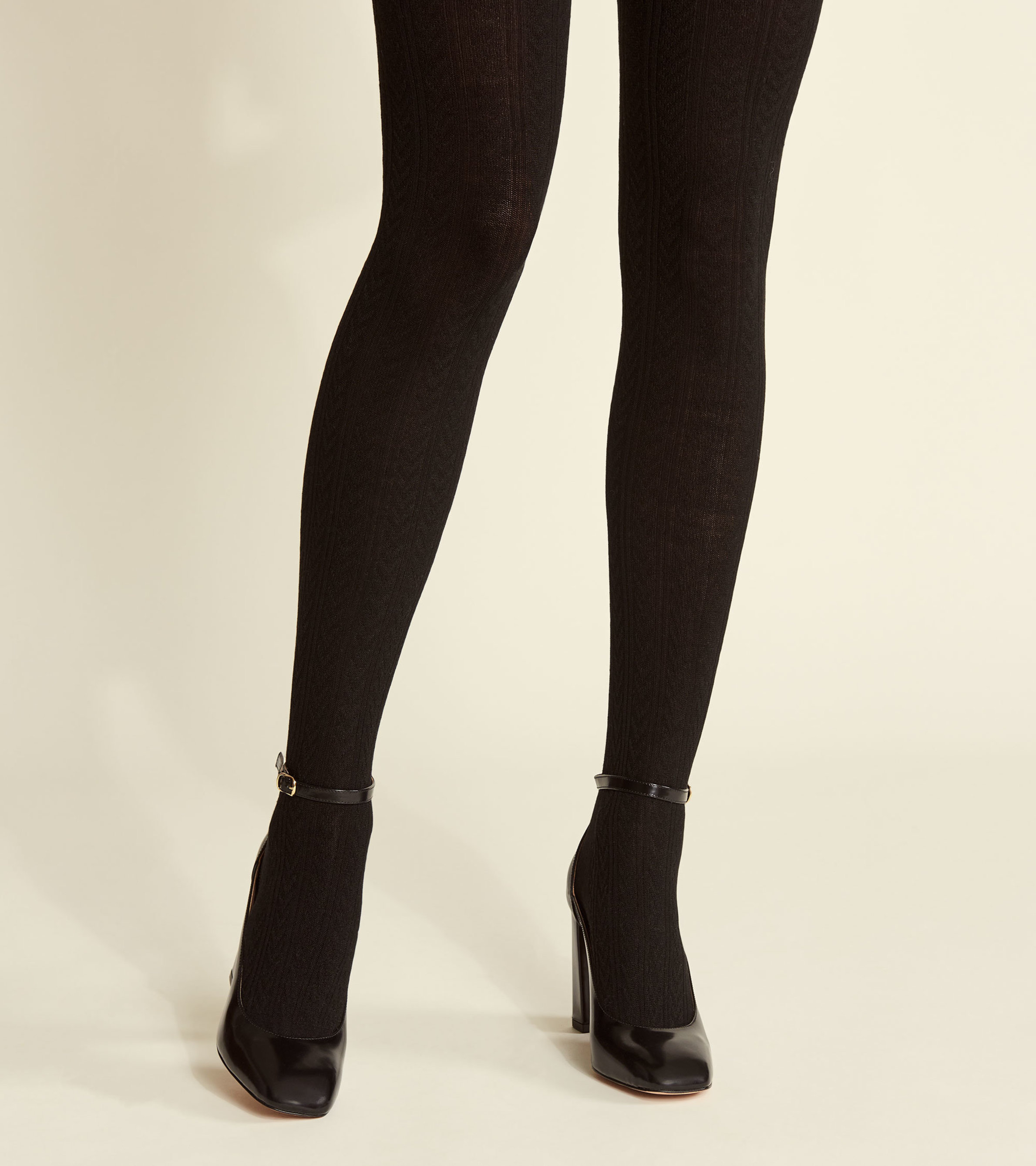 Ladies Cable Knit Fleece Leggings - Black 