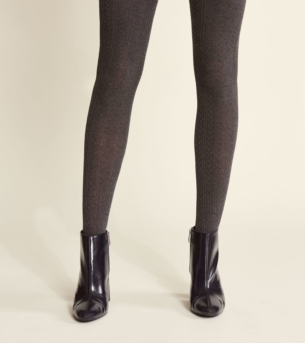 View larger image of Cable Knit Tights - Charcoal Melange