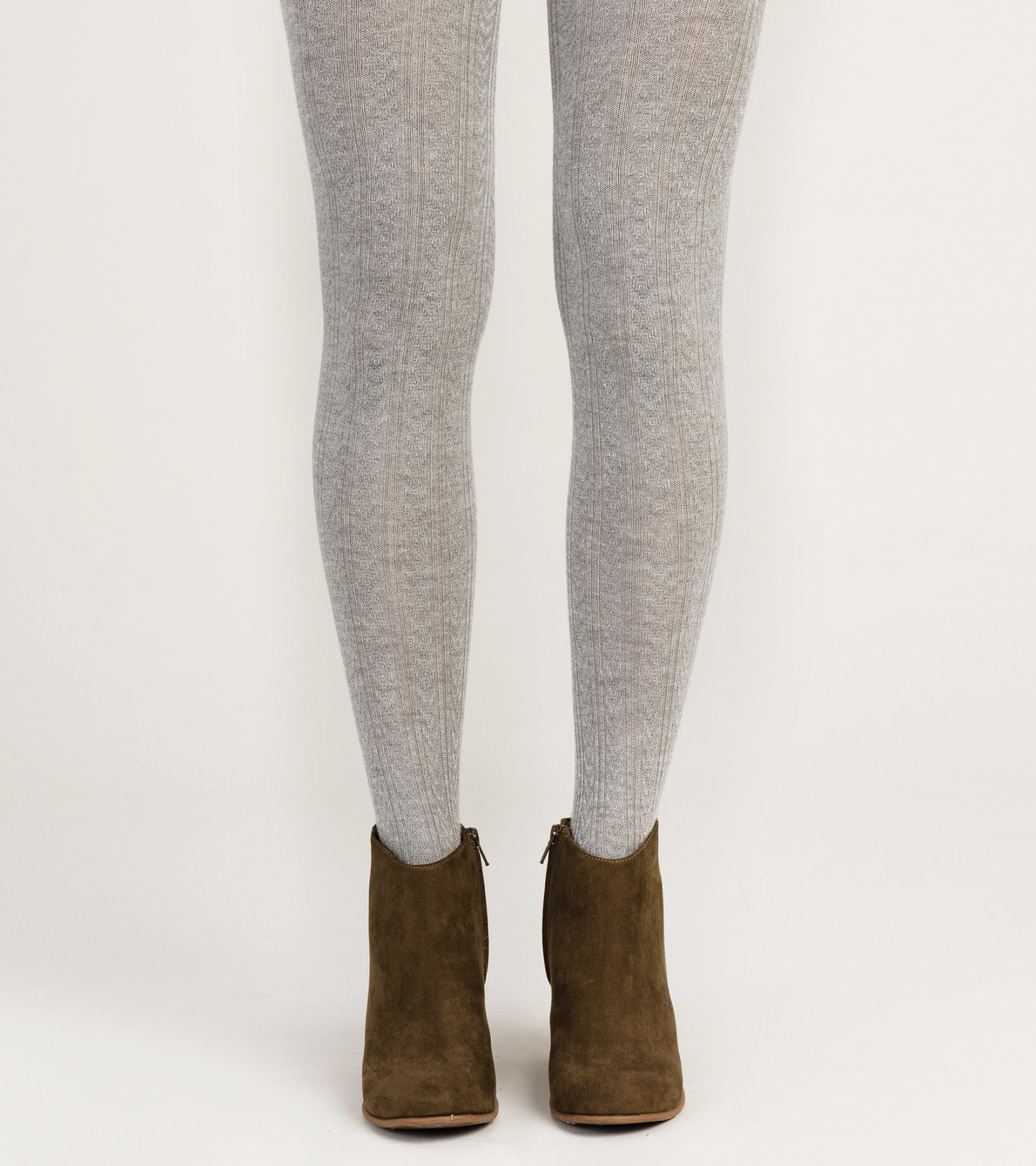 View larger image of Cable Knit Tights - Light Grey Melange