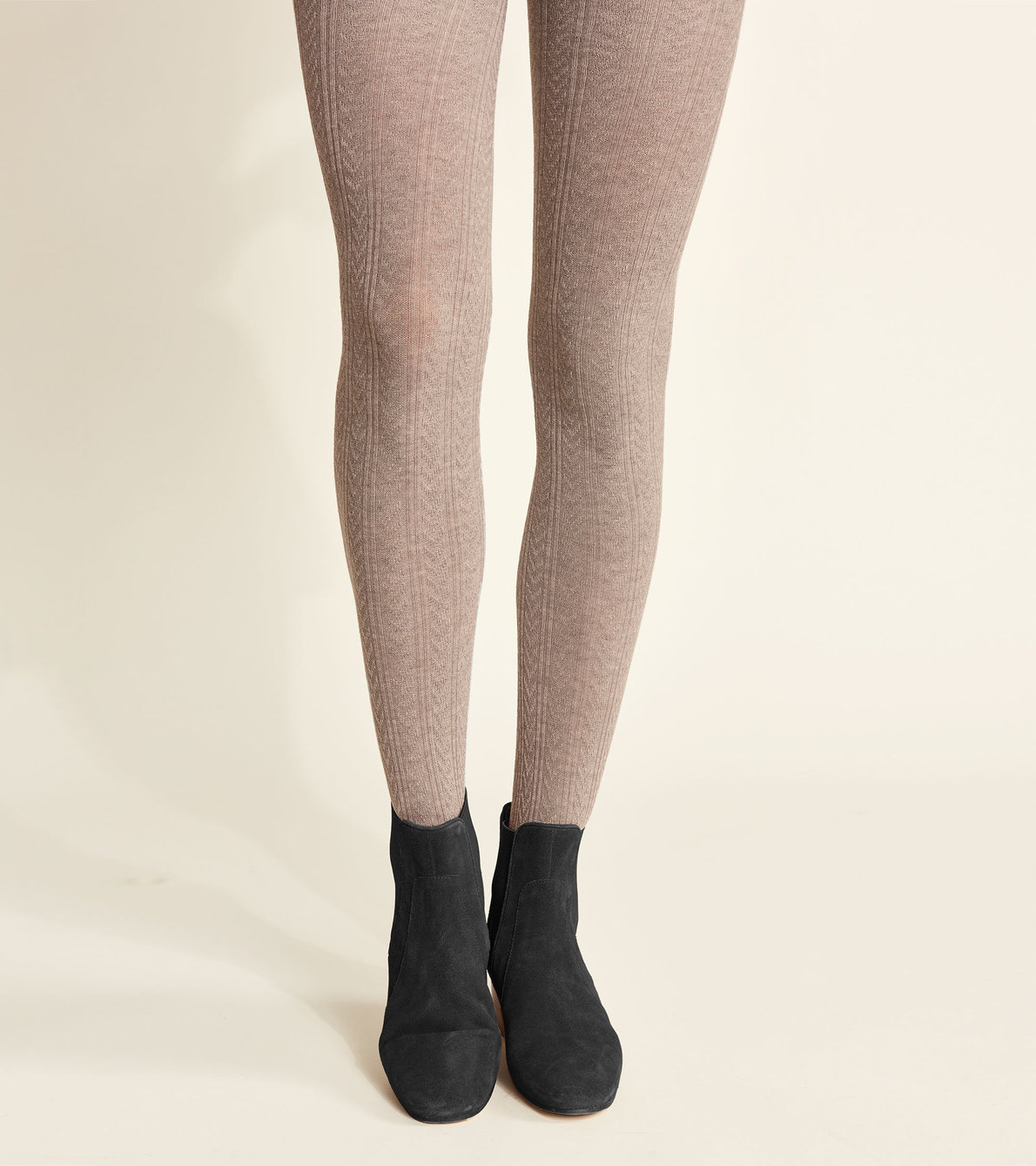 View larger image of Cable Knit Tights - Oatmeal Melange