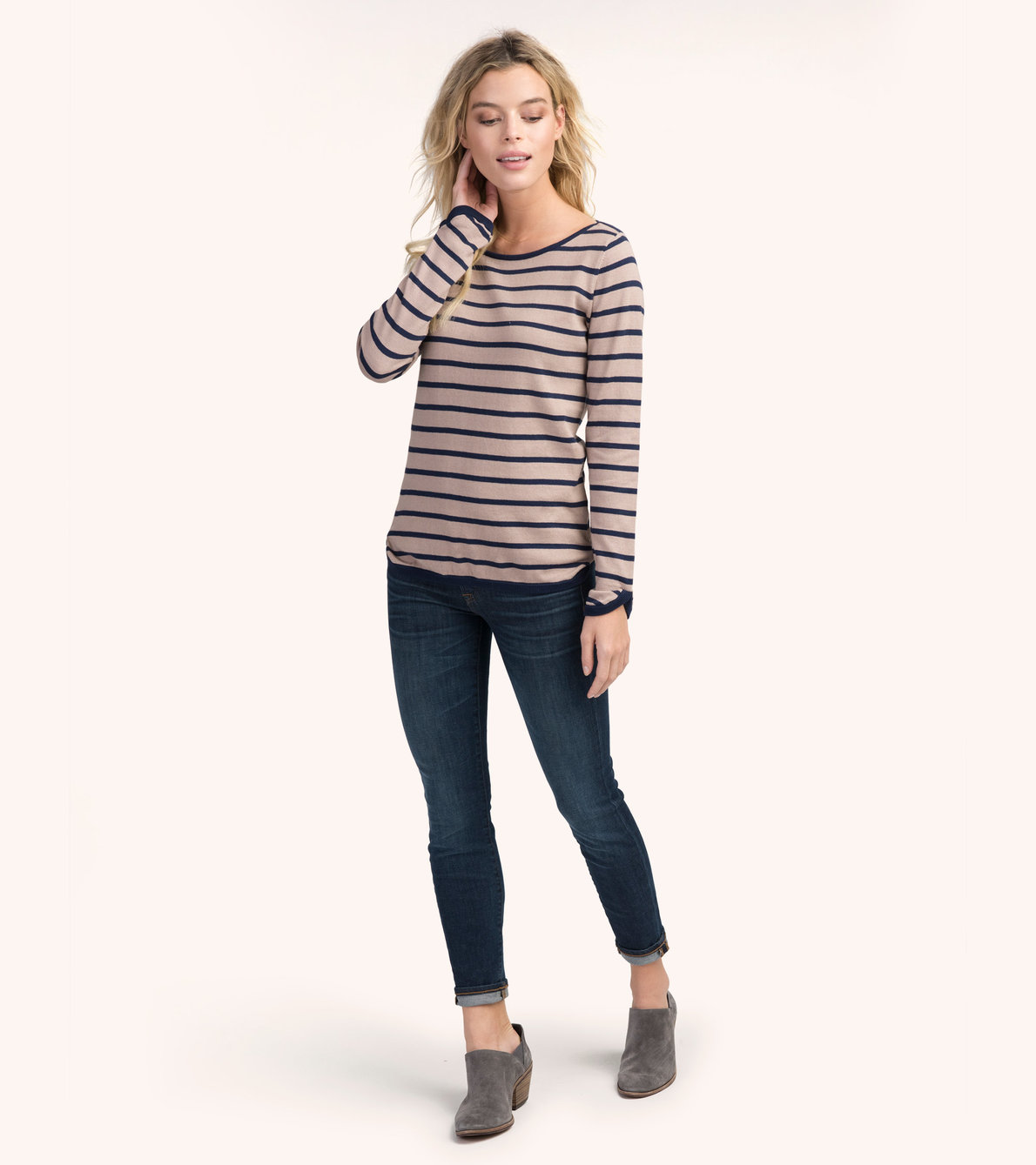 View larger image of Camel and Navy Stripes Breton Top