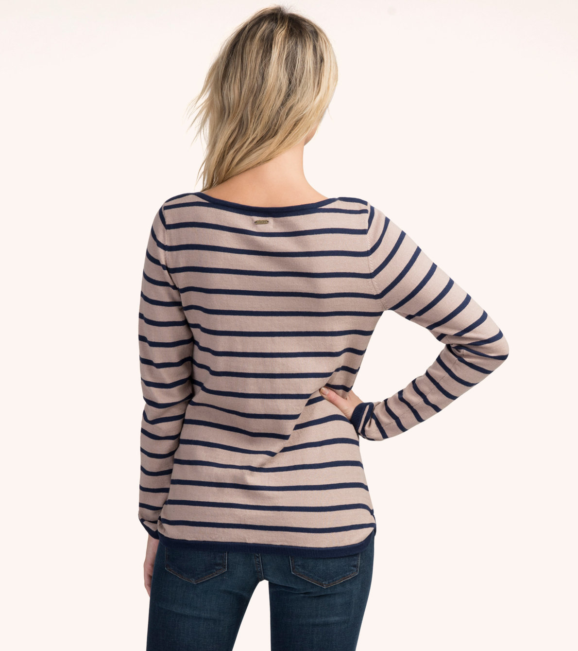 View larger image of Camel and Navy Stripes Breton Top