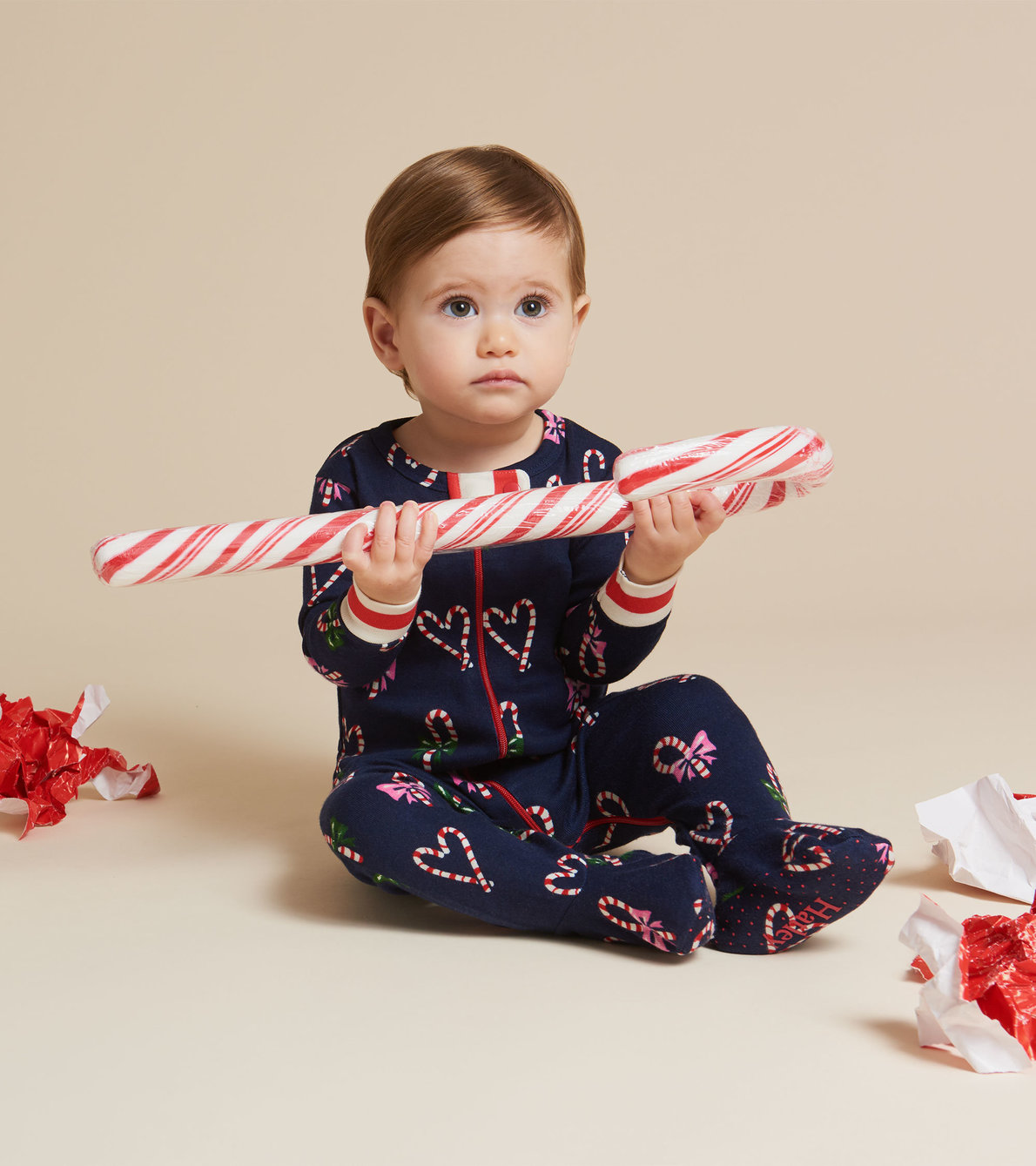 View larger image of Candy Cane Hearts Organic Cotton Footed Coverall