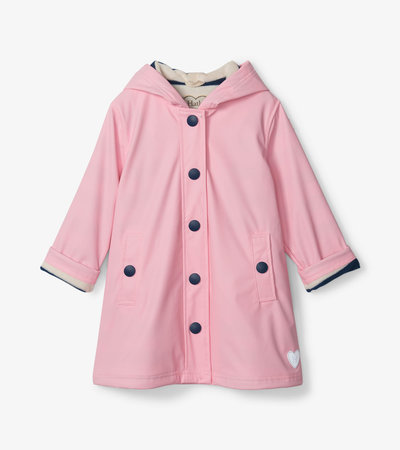 Girls Pink & Navy Button-Up Rain Jacket