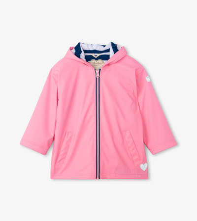 Girls Classic Pink Zip-Up Rain Jacket