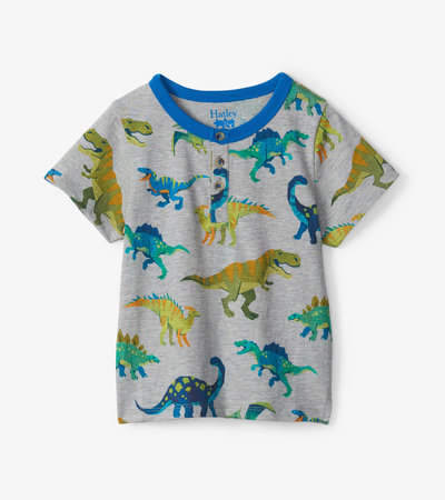 T-shirt Henley pour bébé – Dinosaures colorés