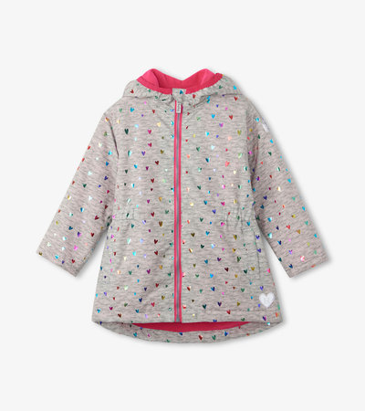 Girls Confetti Hearts Zip-Up Lightweight Raincoat