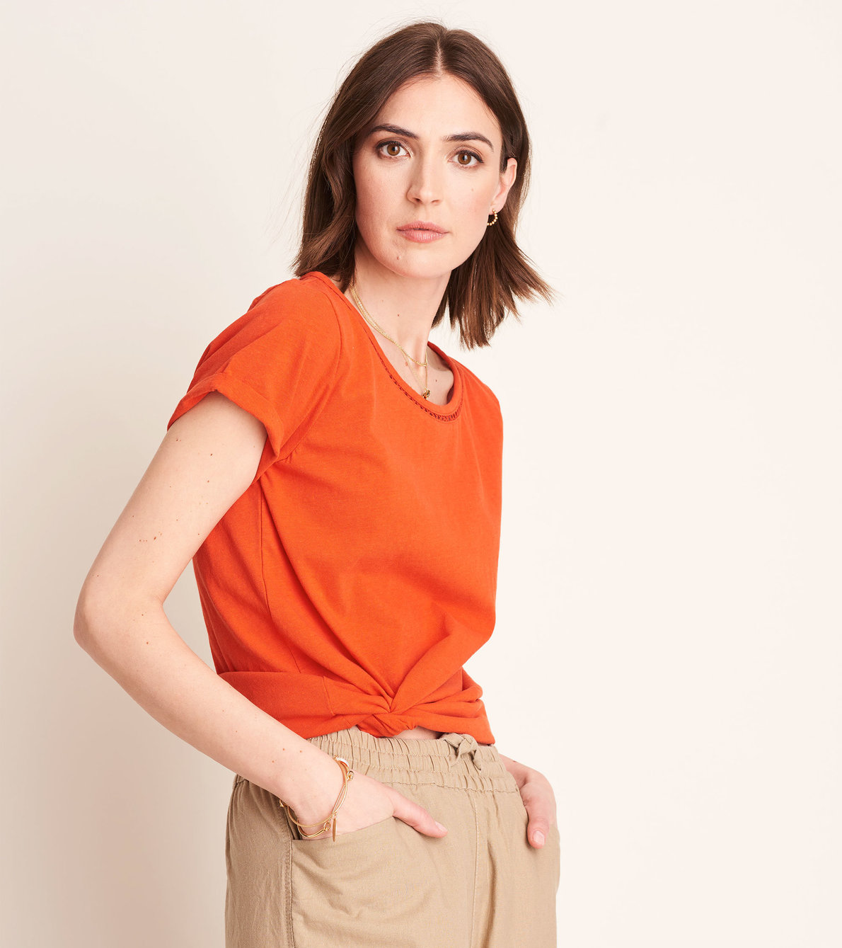 View larger image of Cotton Linen Tee - Hot Coral