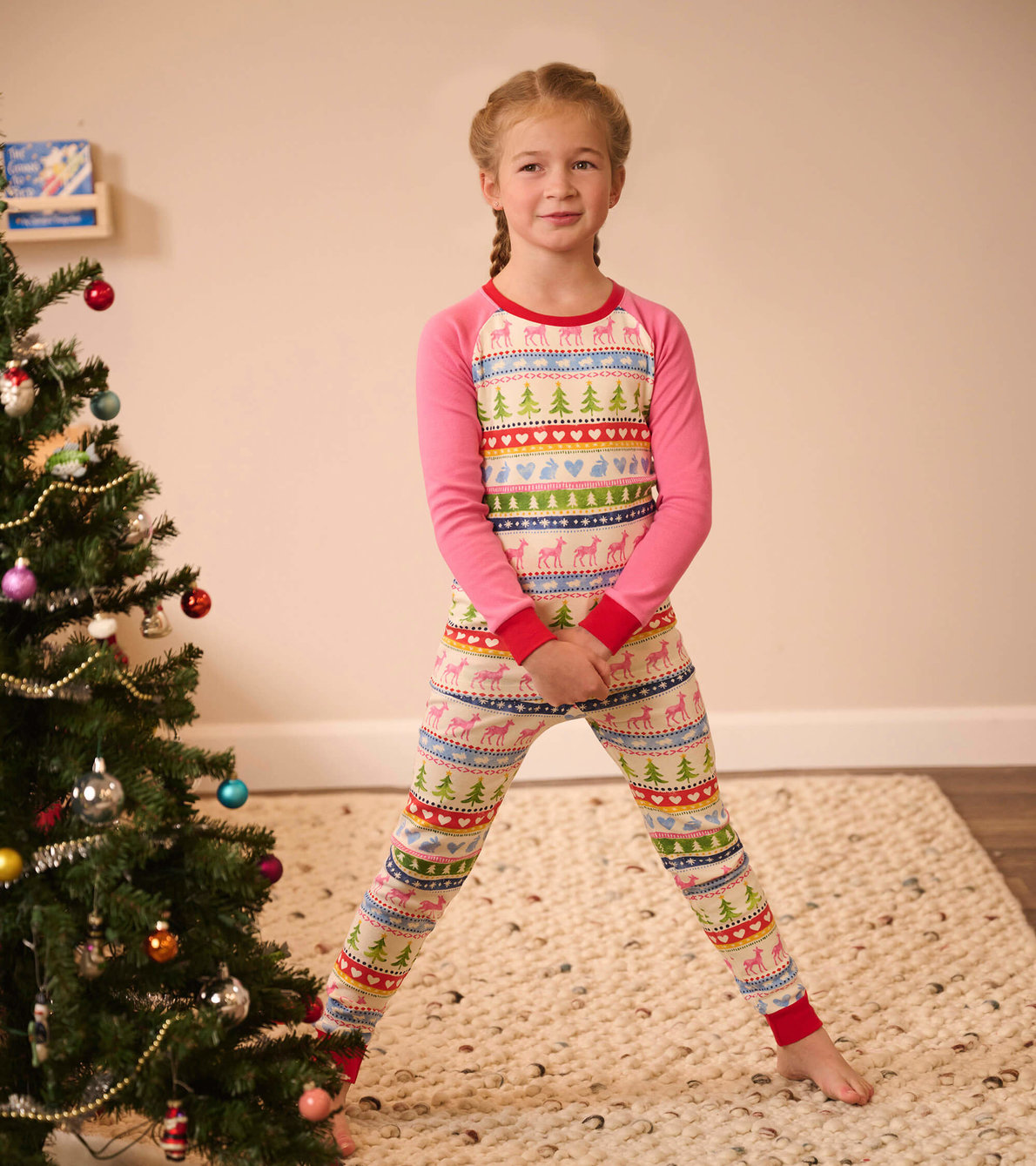 Agrandir l'image de Pyjama avec haut à manches raglan pour enfant – Motif Fair Isle crème