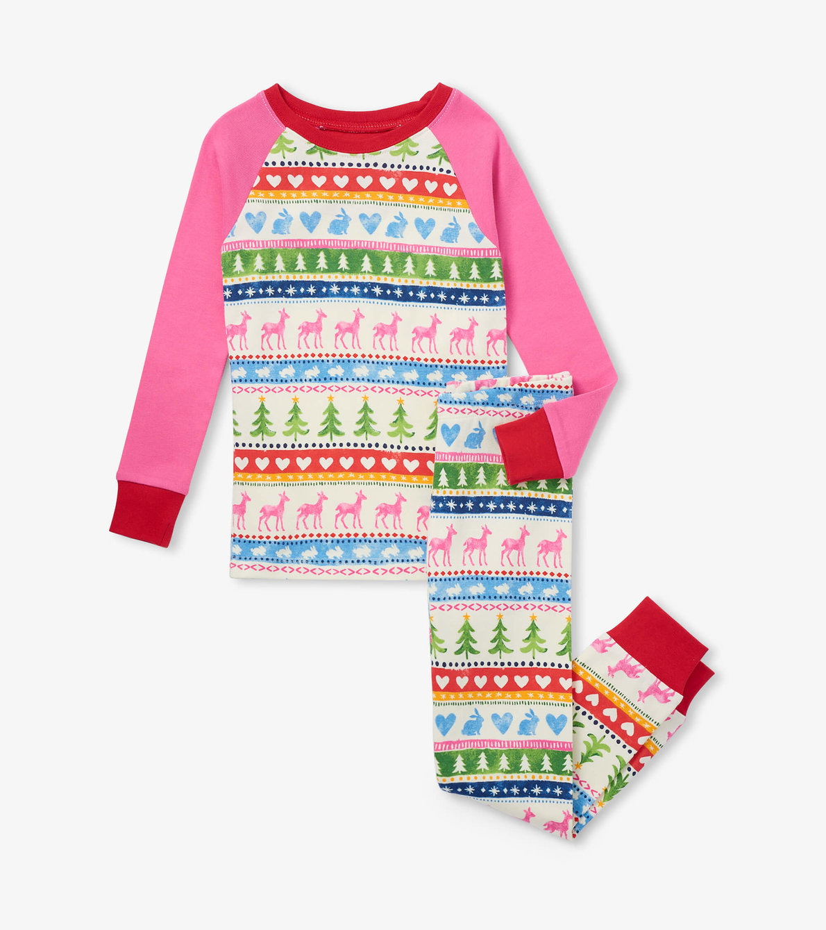 Agrandir l'image de Pyjama avec haut à manches raglan pour enfant – Motif Fair Isle crème
