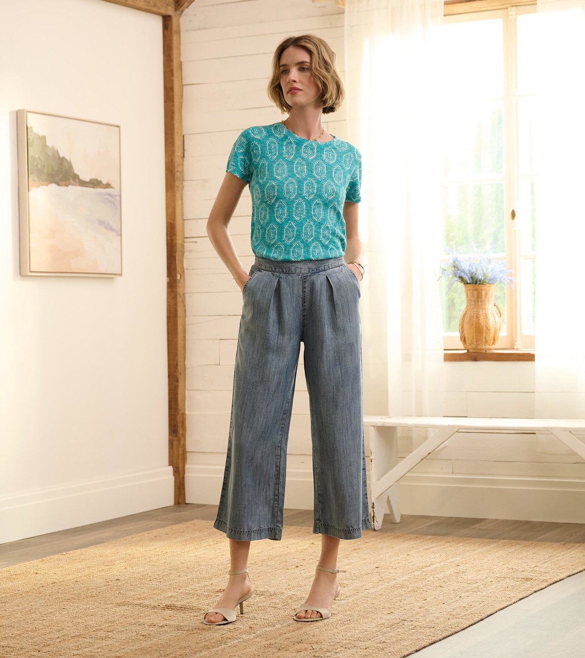 View larger image of Cropped Wide Leg Pants - Blue Acid Rinse