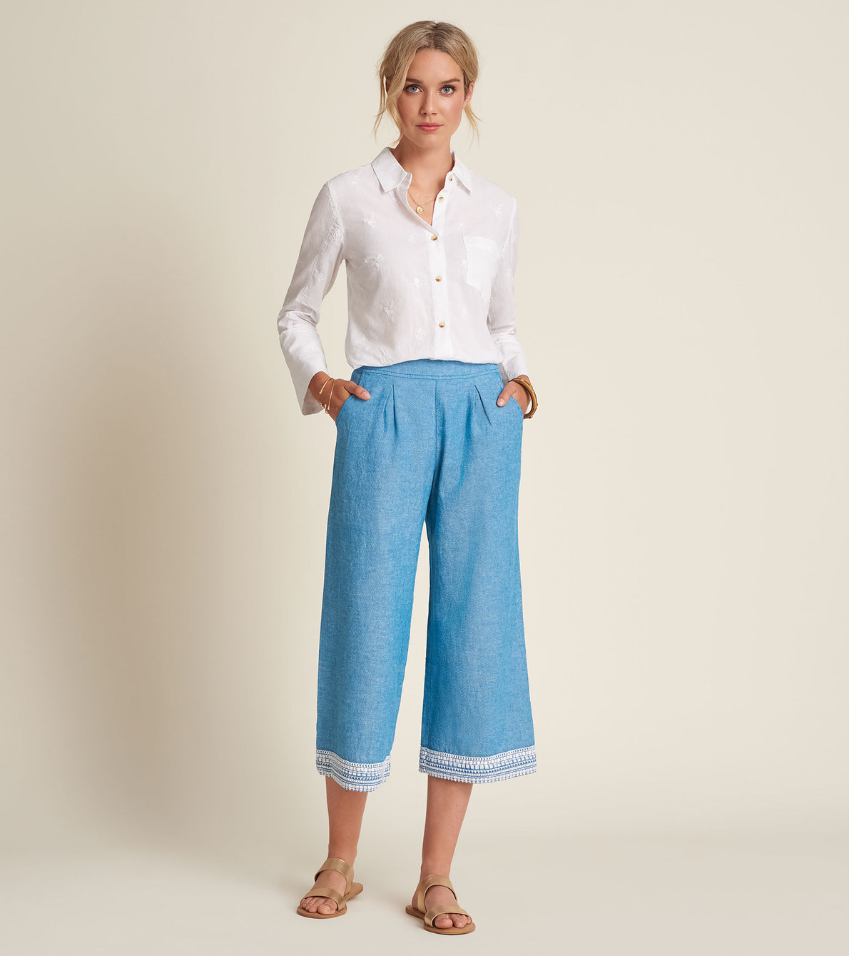 View larger image of Cropped Wide Leg Pants - Chambray