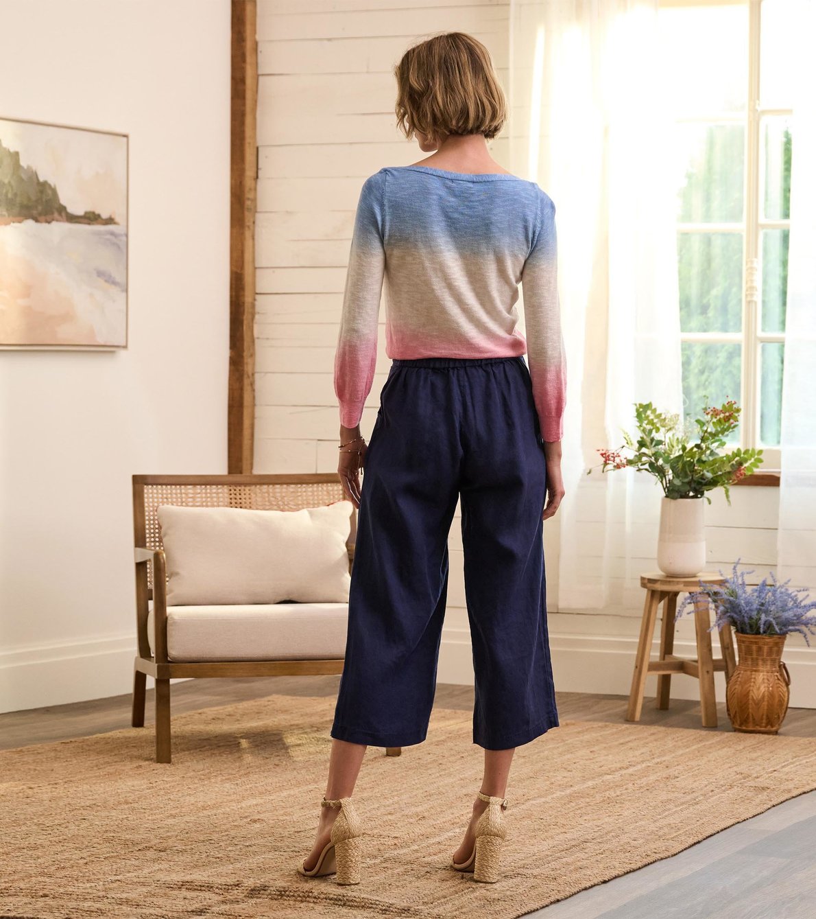 View larger image of Cropped Wide Leg Trousers - Navy