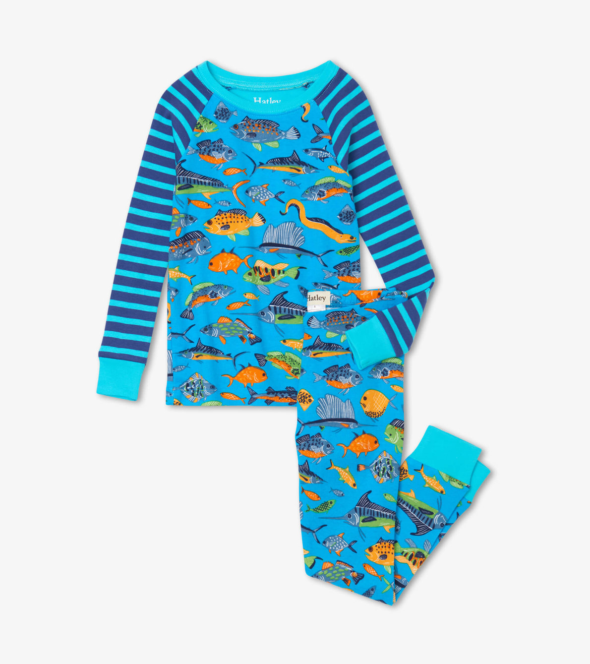 Agrandir l'image de Pyjama en coton biologique avec haut à manches raglan – Poissons des profondeurs marines