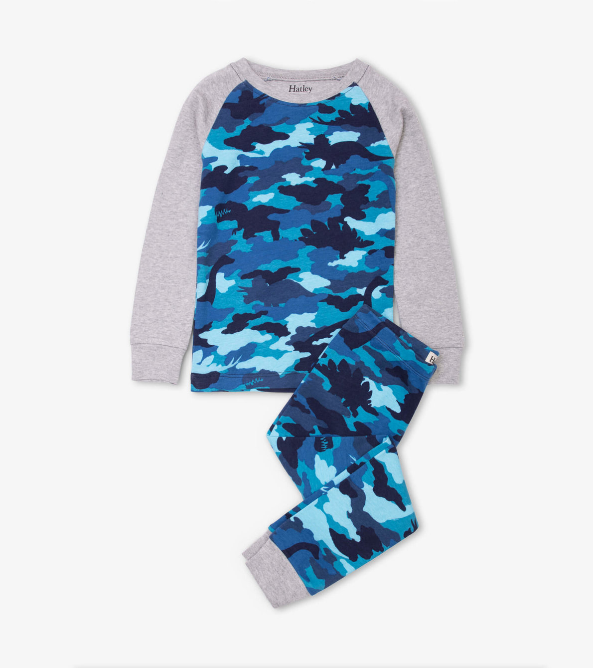 Agrandir l'image de Pyjama en coton biologique avec haut à manches raglan – Motif camouflage dinosaure
