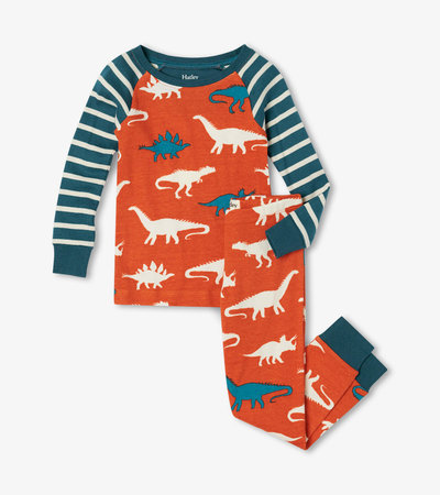 Pyjama en coton biologique avec haut à manches raglan – Silhouettes de dinosaures