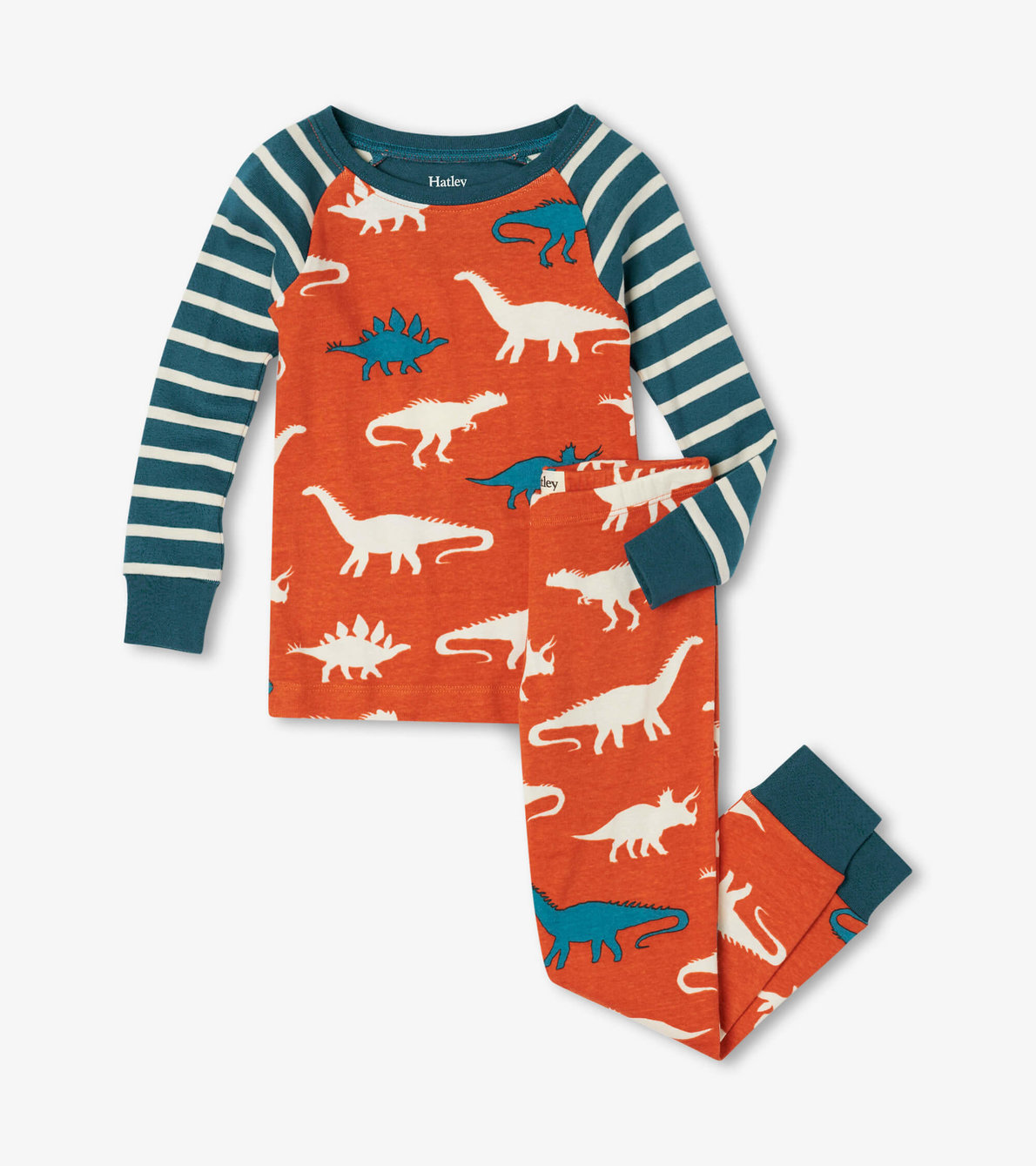 Agrandir l'image de Pyjama en coton biologique avec haut à manches raglan – Silhouettes de dinosaures