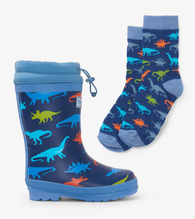 Dinosaur Silhouettes Sherpa Lined Kids Rain Boots