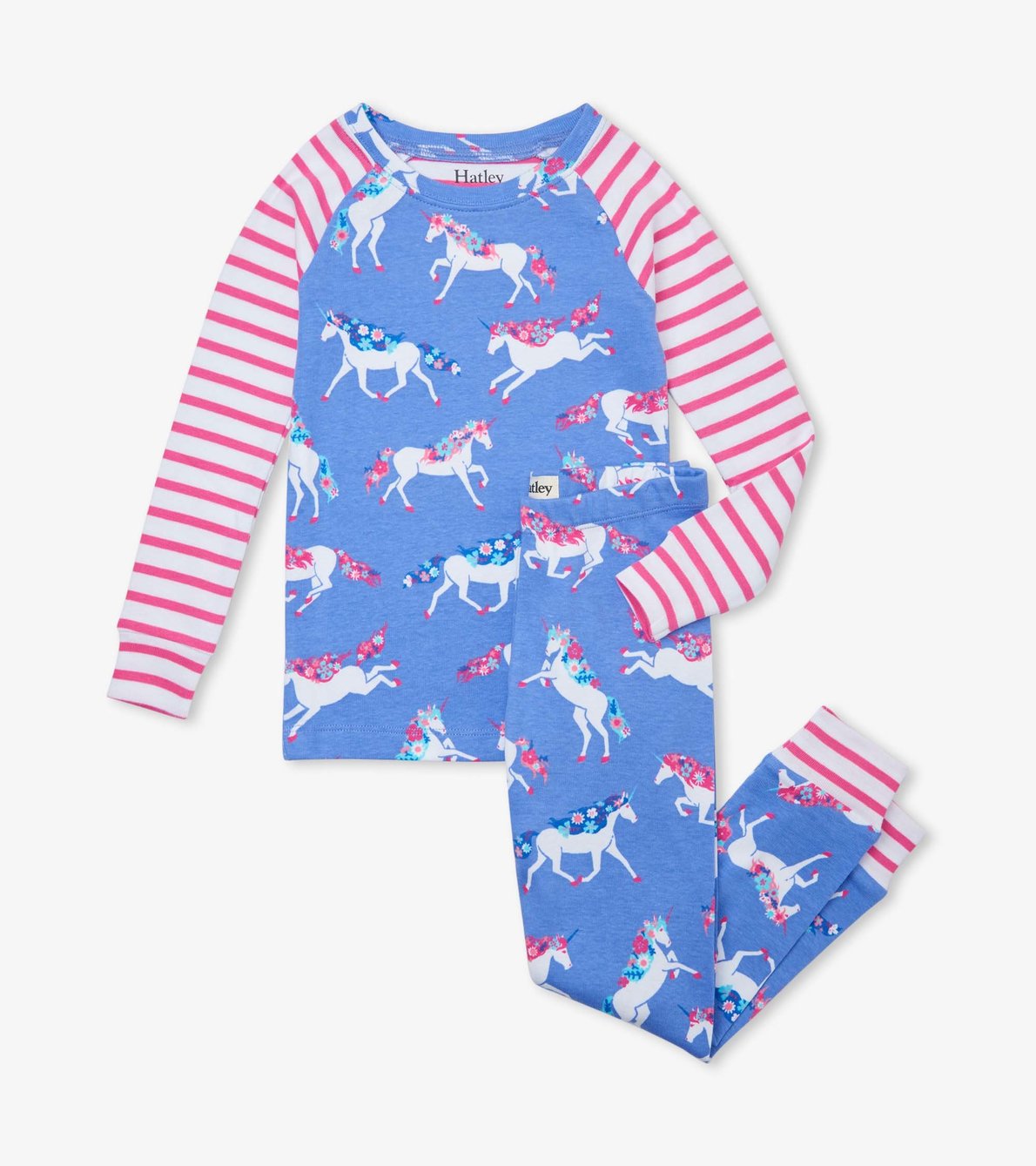 Agrandir l'image de Pyjama en coton biologique avec haut à manches raglan – Licornes rêveuses
