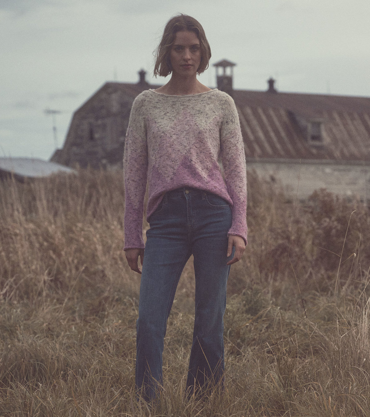 View larger image of Drop Shoulder Sweater - Rose Argyle -