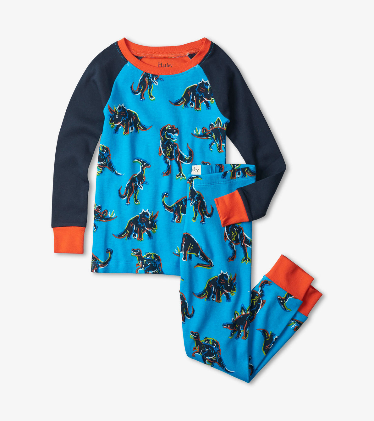 Agrandir l'image de Pyjama en coton biologique avec haut à manches raglan – Dinosaures électriques