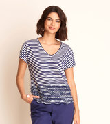 Embroidered Tee - Blue Stripes