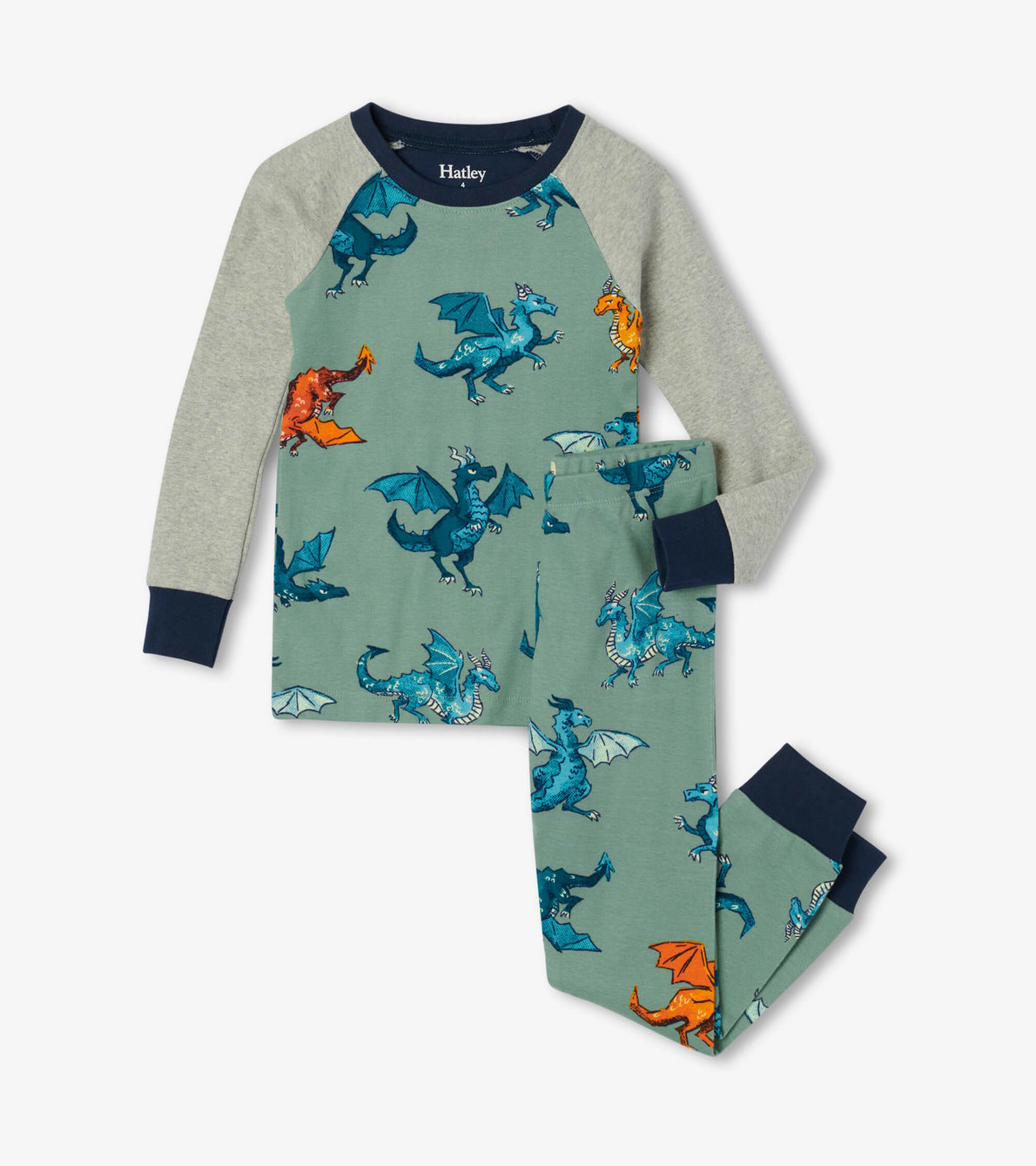 Agrandir l'image de Pyjama en coton biologique avec haut à manches raglan – Dragons enchantés