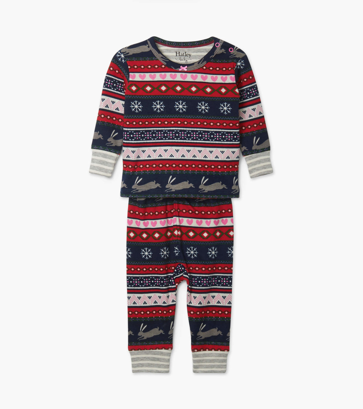 Agrandir l'image de Pyjama en coton biologique pour bébé – Lapins sur motif Fair Isle