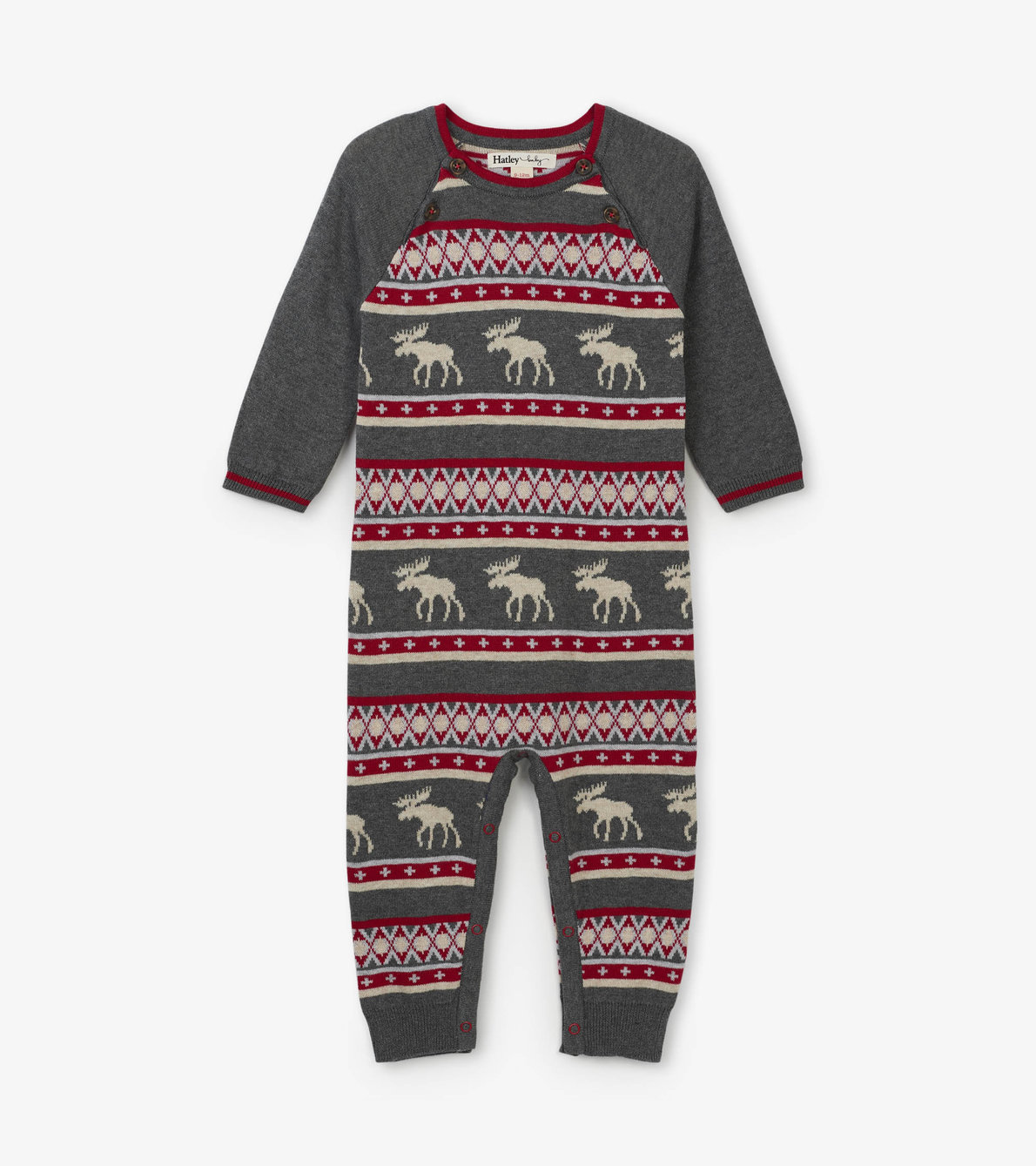 View larger image of Fair Isle Moose Baby Sweater Romper